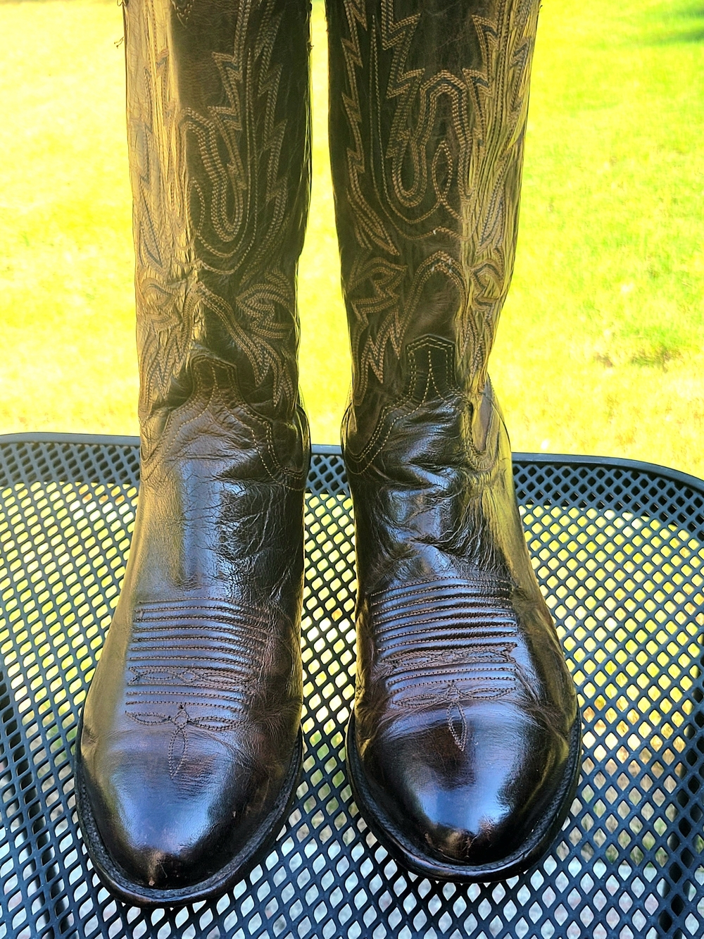 Lucchese Men's Chocolate Mad Dog Goat Leather Cowboy Boots W/ Embroidered Shaft
